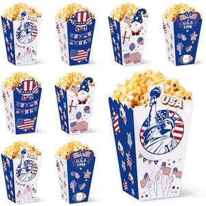 Pack of 6, 24Pcs 4th of July Party Popcorn Boxes Patriotic Party Candy Cookie Popcorn Container for Independence Day Theme Party Decorations