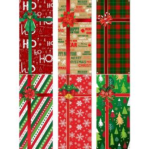 Preboun 6 Pcs Christmas Door Cover Decoration Hanging House Window Cover Gift Box Bow Christmas Outdoor Sign for Home Wall Indoor Party Decorations 78 x 35 inches