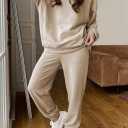 Fixmatti Women Hoodies Tracksuit Long Sleeve Sweatshirts Jogger Pant 2 Piece Outfits (Beige, M)