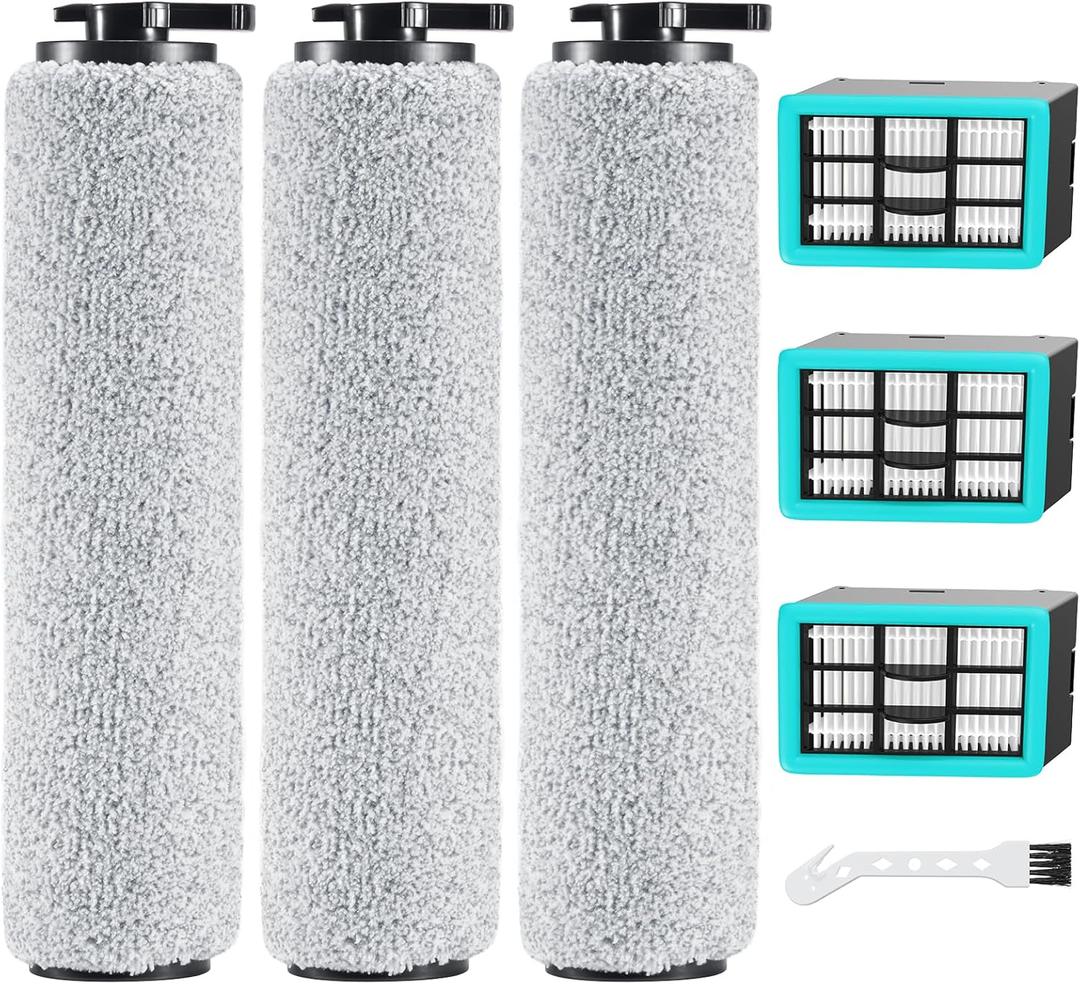 6-pack 3831 Vacuum Cleaner Brush Roll+ Filter Replacement Parts for Bissell Crosswave HF2/3845N/3831 Floor Scrubber, 3 Brush Rolls+3 Filters