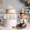 First Birthday High Chair Banner Decorations for Boy 1st Birthday Hat with One Cake Topper Photo Backdrop