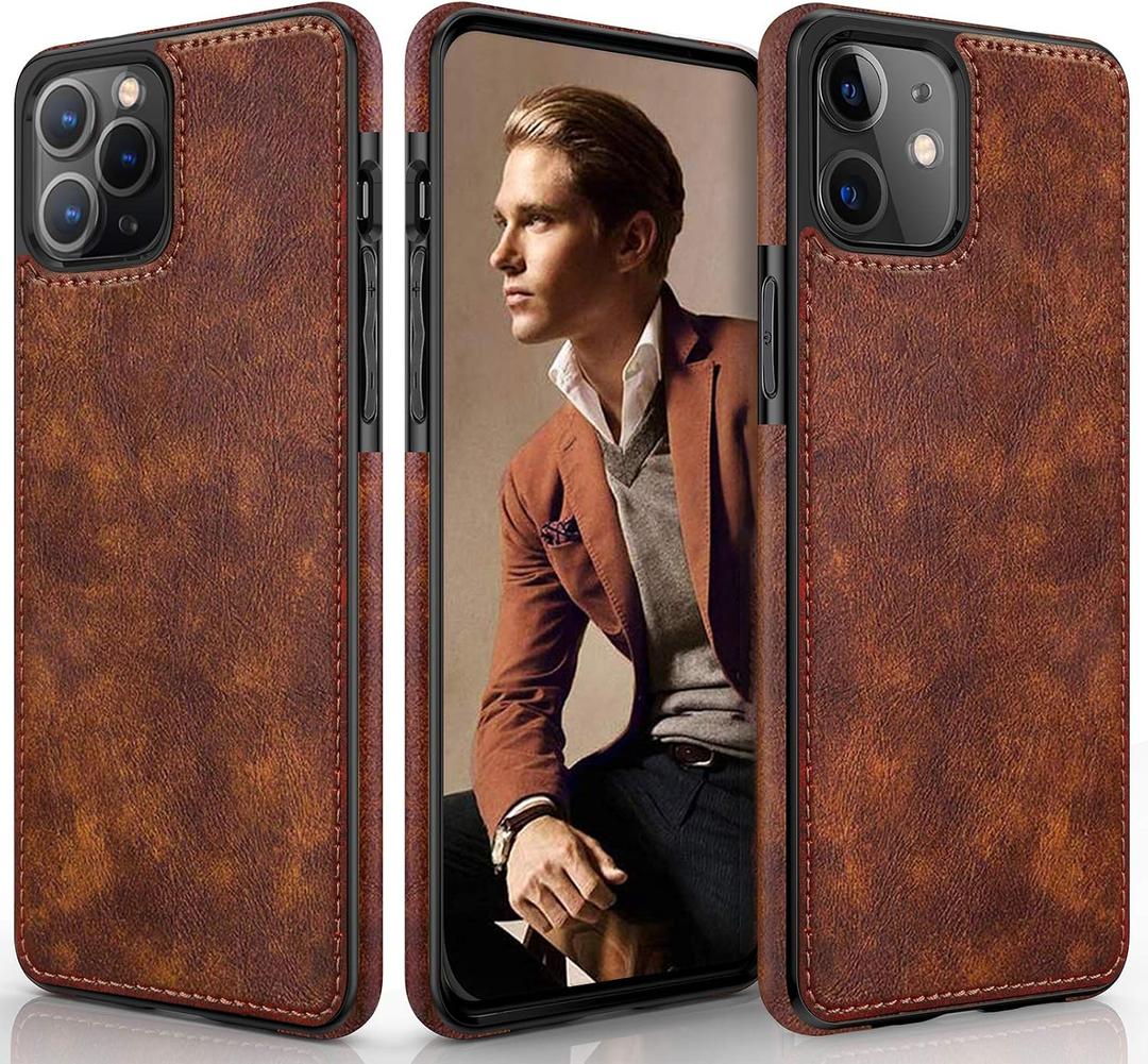 LOHASIC for iPhone 12 Case, for iPhone 12 Pro Leather Case, Slim Luxury PU Non-Slip Grip Rugged Shockproof Full Body Protective Cover Cases Compatible with iPhone 12/12 Pro 6.1" (2020) - Vintage Brown