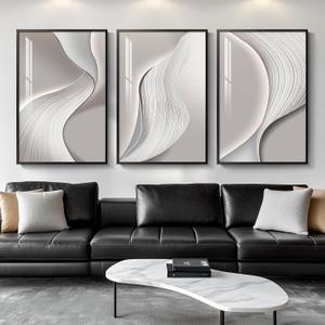 Large Framed Modern Abstract Wall Art for Living Room, Minimalist Bright Style Prints Wall Paintings Artwork for Walls, Silver Gray Contemporary Luxury Pictures for Hallway, Office Wall Decor 24x36 In, 24" W X 36" H X 3pcs
