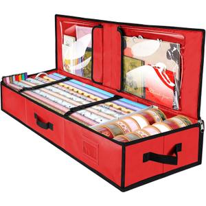 BALEINE Wrapping Paper Storage Organizer, 40" Durable 600D Oxford Fabric Gift Wrap Storage Bag with Flexible Partitions for Ribbon, Holiday Accessories (Red) (1 Count (Pack of 1)