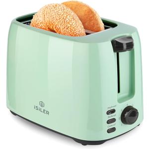 iSiLER 2 Slice Toaster, 1.3 Inches Wide Slot Bagel Toaster with 7 Shade Settings and Double Side Baking, Removable Crumb Tray, Defrost Cancel Function Green