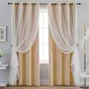 Anytime Home Curtains Blackout and Sheer Layered Solid Window Curtain Panel Pair with Grommet Top, 52Wx72L,Beige