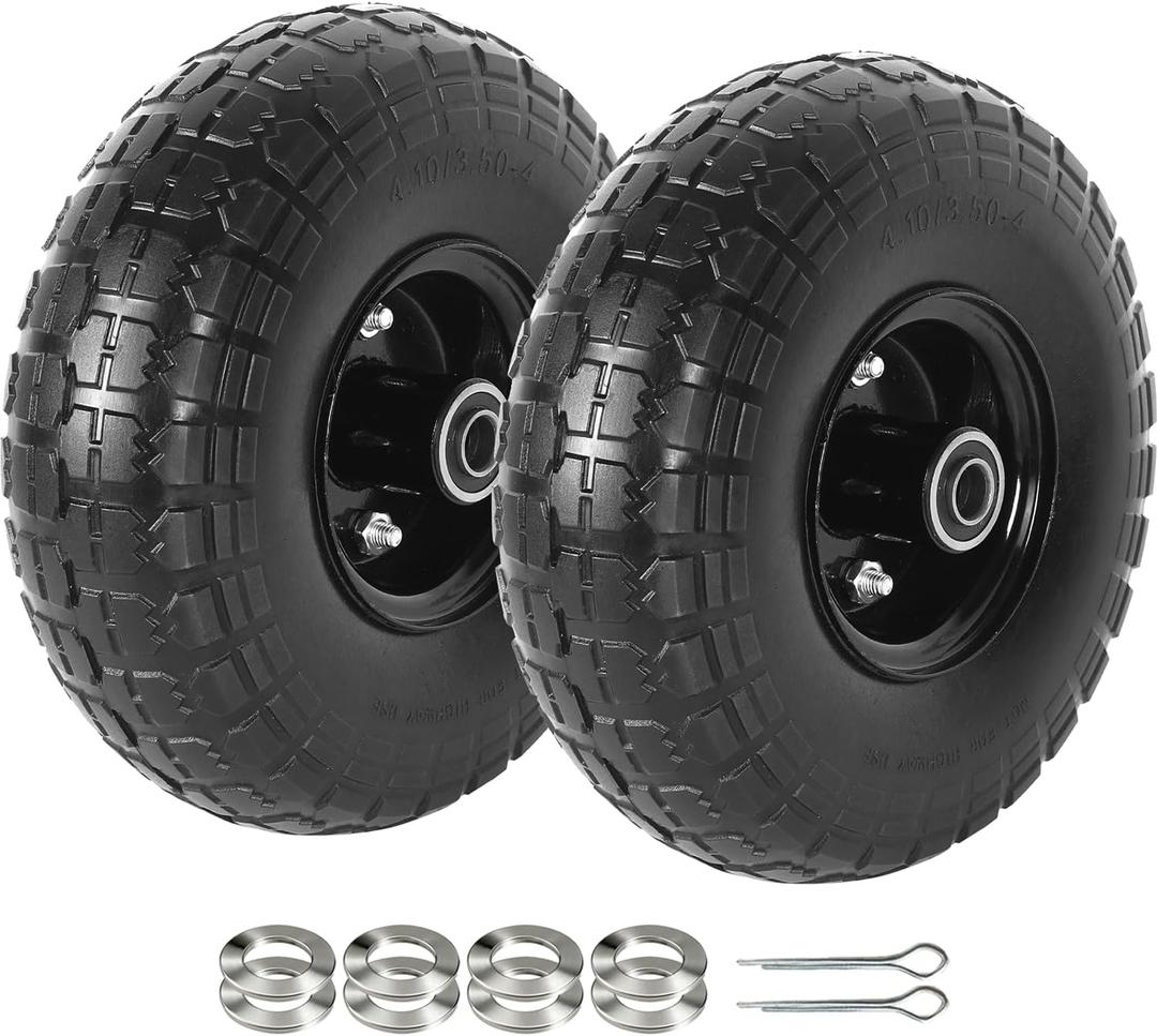AR-PRO (2-Pack) 10-Inch Solid Tires Wheels, 4.10/3.50-4 Flat-Free Tire Replacement with 5/8" Bearings & 2.2" Offset Hub, Fits Hand Trucks, Wheelbarrows, Garden & Utility Carts