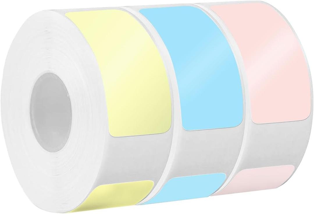 3 x iEager Label Maker Tape, 15mm x 30mm, 3 Color Sticker Thermal Paper, Household Storage Labels, Self-Adhesive Label Tape, Set of 3 (Blue,pink,yellow)