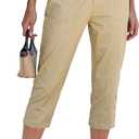 GRAPENT Capri Pants for Women High Waisted Relaxed Fit Elastic Waist Casual Capris Trousers Crop Chino Pants with Pocket (Beige, XL)