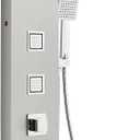 MENATT Shower Panel Tower System with LED Lights, 5 In 1 Shower Panel with Rainfall and Waterfall Shower Head, 3 pcs Massage Spray, Handheld Shower, Waterfall Tub Spout (Brushed Nickel with 3 Body Jets)