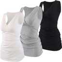 Women's Cotton V Neck Tank Top for Maternity and Nursing (Large, Black+grey+white)