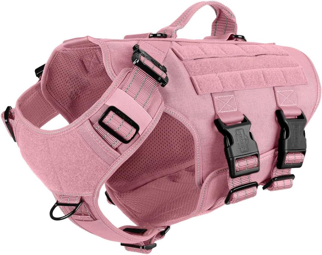 ICEFANG GN3 Tactical Dog Harness for Large Dogs, 6X Quick-Release Buckles,Dog Molle Vest with Handle,3/4 Body, Hook and Loop Panel for ID Patch,No Pulling Front Clip (L (Chest :28"-35"), Pink) (Large (Pack of 1))