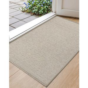 Color&Geometry Front Door Mat Indoor 17"x29", Ultra Non Slip Rubber Backed Dirt Trapper, Low Profile Thin washable, Easy Clean Entry Entryway Rug Door Mat Indoor Entrance, Khaki (Rolled-up NO Creases)