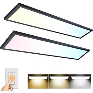 AIKVSXER 2PACK 1x4 LED Flat Panel Light Surface Mount Ceiling Light Black, 5500LM 50W TRIAC 10-100% Dimmable, 3000/4000/5000k Selectable 120V LED Light Fixture for Kitchen/Laundry/Garage