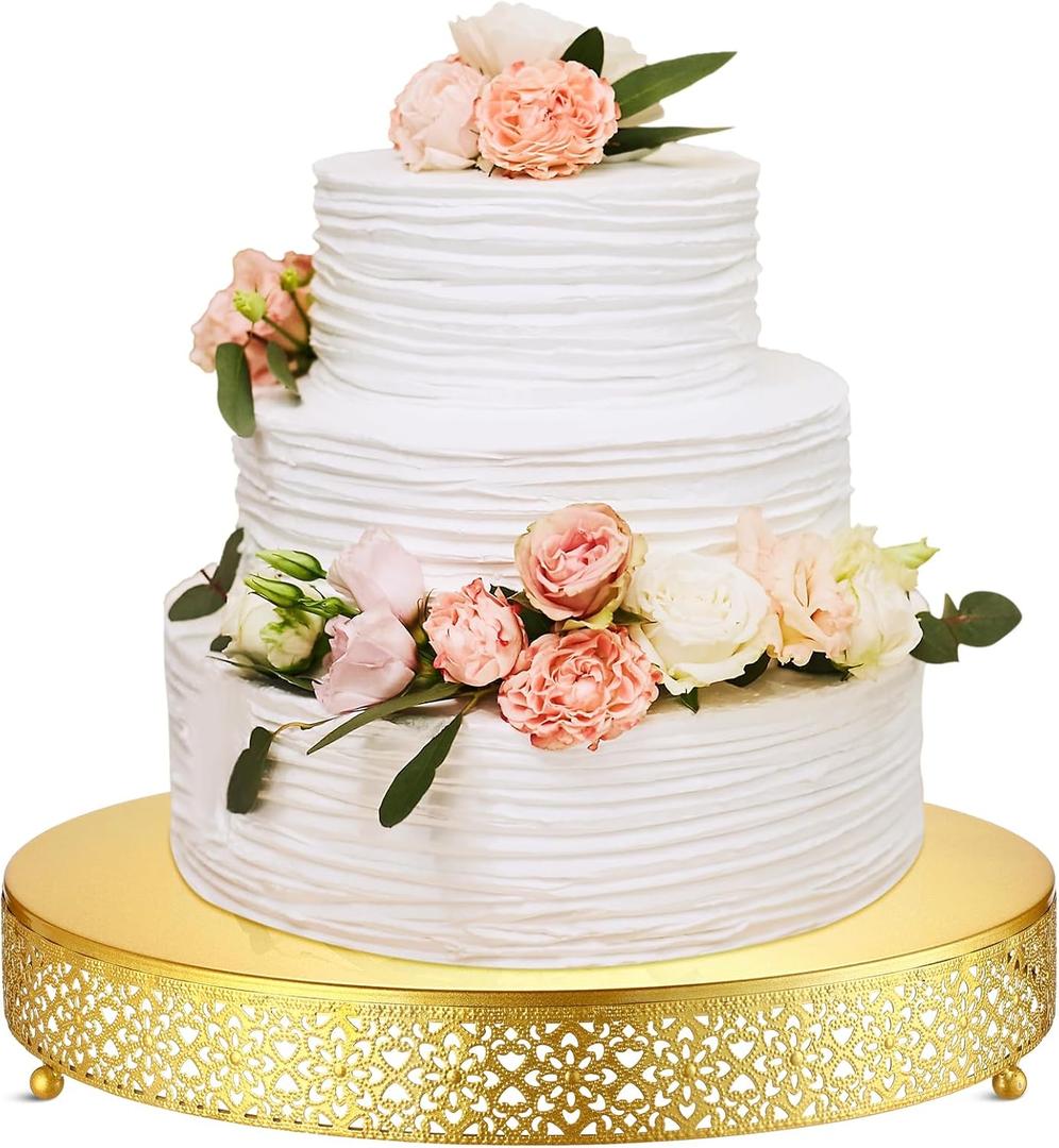 Wenqik Cake Stand 16 Inch Round Metal Cupcake Dessert Wedding Cake Stand Cookies Display Holder Fruit Serving Tray for Table Wedding Birthday Anniversary Party(Gold)