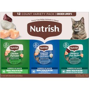 Nutrish Grain Free Chicken Lover's Whole Health Blend Variety Pack Wet Cat Food, 2.8 oz. Cup, 24 Count (Rachael Ray), BB APR232026