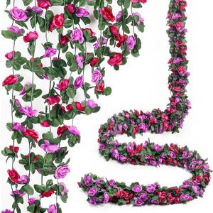 Miracliy 5Pcs 41FT Purple Flower Garland Artificial Rose Arch Vines Fake Spring Floral Garland for Flower Wall Backdrop Wedding Mothers Day Garden Tea Party Decoration