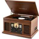 Victrola Quincy - 6-in-1 Bluetooth Record Player - Walnut | Plays vinyl, CD, cassette and FM radio through built-in stereo speakers, Bluetooth and aux streaming, headphone jack