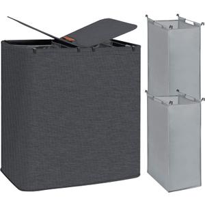 STORAGE MANIAC Double Laundry Hamper, 136L Laundry Sorter with Lid and Removable Bags, Clothes Hamper, Large 2 Section Clothes Basket with Handles for Small Space, Dorm, Closet, Bathroom, Black