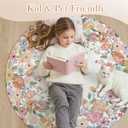Wonnitar Washable 4ft Round Area Rug, Camellia Floral Living Room Rugs for Bedroom Girls, Low Pile Soft Flower Throw Carpet for Kids Nursery Room (Beige,4ft Round)