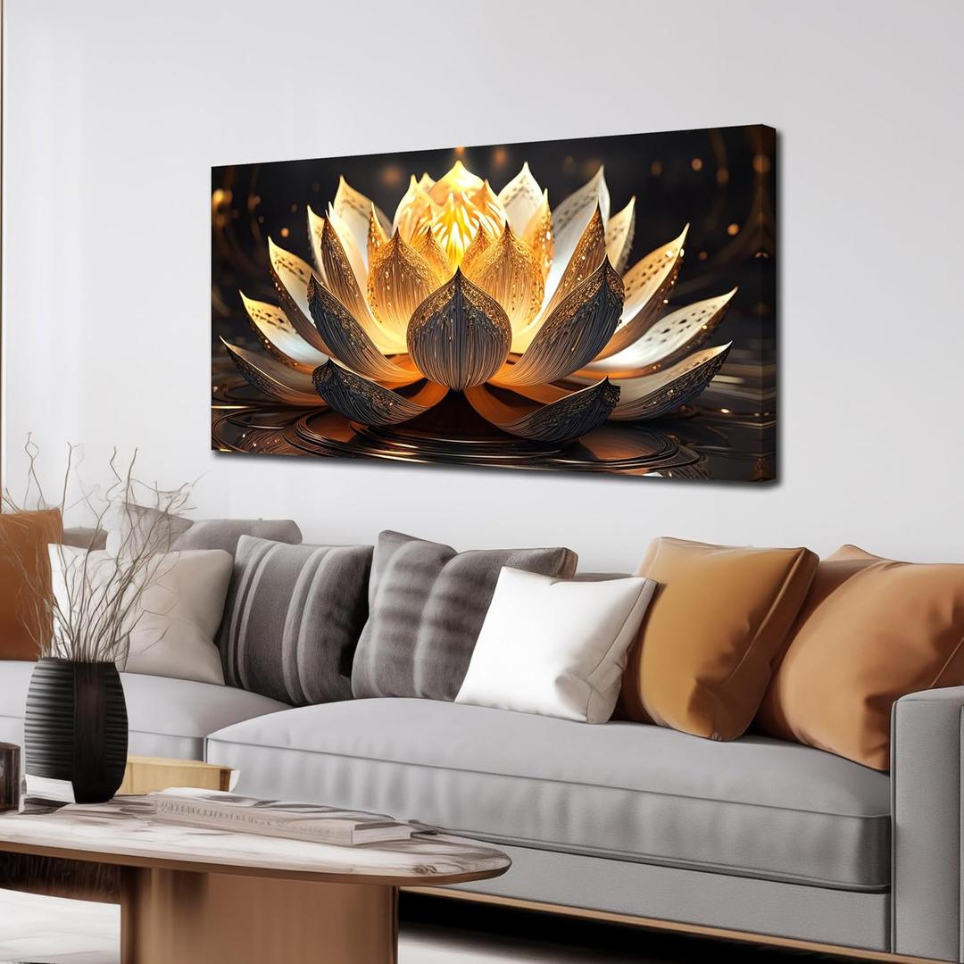 TYTAUPT Lotus Flower Canvas Wall Art For Bedroom Women Gold And Yellow Wall Decor For Living Room Teen Girl Room Decor 20 x 40 Inch Wrapped Canvas