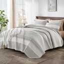 Andency King Size Quilt Set Linen Grey, 3 Pieces Summer Ultra Soft Lightweight Bedspreads & Coverlets Set, Patchwork Striped Quilted Bedding Sets for All Seasons (1 Quilt, 2 Pillow Shams)