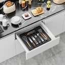 Aujen Silverware Organizer - Expandable Kitchen Drawer Organizer, Adjustable Utensil Organizer, Cutlery Tray for Forks, Knives, Multipurpose Kitchen Organizers and Storage Solution, Black, Medium