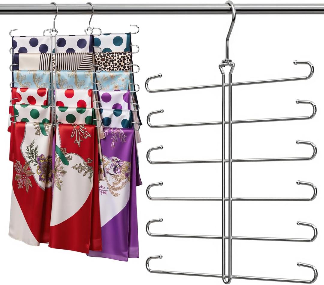 Scarf Hanger 2 Pack Scarf Hangers for Closet Organizer,6 Tiers Metal Space Saving Hanger with 360 Degree Hook,Mult Function Closet Organization for Scarves,Tank Top,Leggings