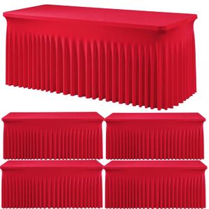 Outpain 8ft Spandex Table Cloth for Standard Folding Tables-4Pack Red Table Cloth Table Protector for Party, Wedding, Cocktail, Banquet, Festival