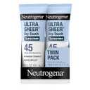 Neutrogena Ultra Sheer DryTouch Sunscreen For Face & Body, SPF 45 Broad Spectrum UVA/UVB Protection, Lightweight Water Resistant & NonGreasy, Travel Size Sunscreen, 3 fl. oz 2 pack