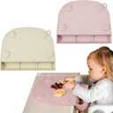 PandaEar 2 Pack Suction Silicone Placemat for Toddlers Kids| Food Grade Toddler Place Mat for Dining Table & Restaurants Baby Eating| Baby Placemat That Stick to TablePink + Linen