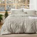 Bedsure Tufted Boho Comforter Set Oversized King - Linen Boho Bed Set, GentleSoft 3 Pieces Farmhouse-Style Embroidery Bedding, Gifts for Woman, Soft Jacquard Comforter for All Seasons