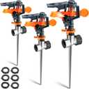 3 Pack Pulsating Sprinklers with Metal Spike, 360 Adjustable Rotating Impact Sprinkler Large Area Coverage Sprinklers for Yard Lawn Garden Above Ground Sprinkler System (Black and Orange)