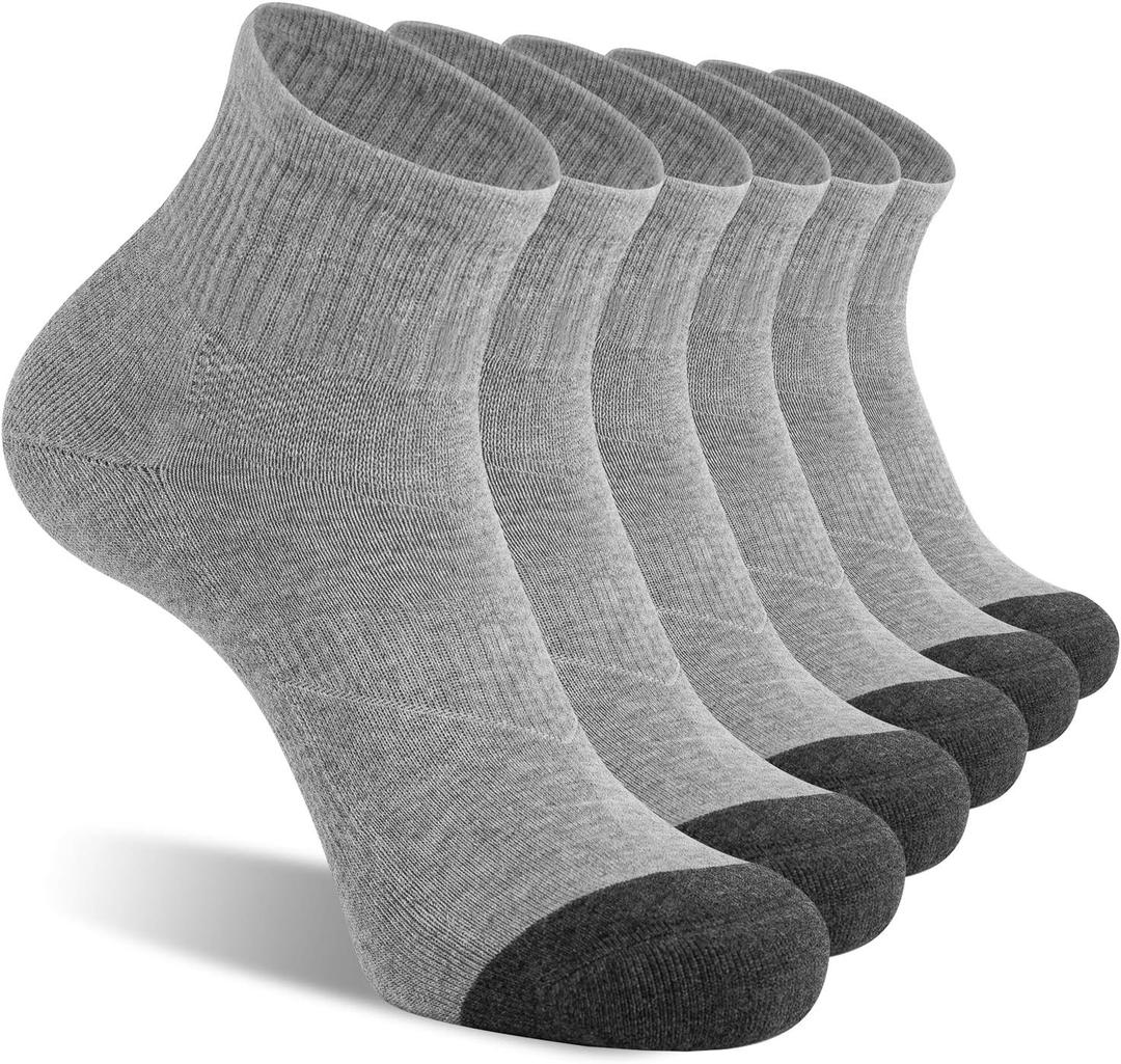CS CELERSPORT 6 Pack Men's Ankle Socks with Cushion Athletic Running Socks (7-9, Light Grey)