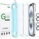 amFilm Auto-Alignment OneTouch for iPhone 16 [6.1''] Screen Protector + Camera Lens Protector, Tempered Glass, 30 seconds Installation, Bubble Free, Case Friendly, Anti-Scratch [2+2 Pack]