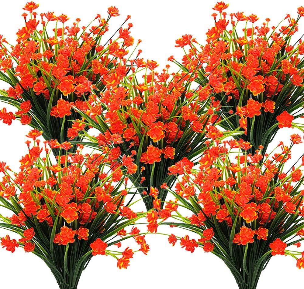 Grunyia 10 Bundles Artificial Daffodil Outdoors Flowers (Orange)