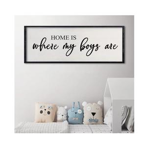 Home Is Where My Boys Are Wall Art: 32 x 12 Inch Rustic Horizontal Framed Sign, Mom of Boys Decor, Boy Room Wall Decor