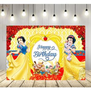 Yellow Backdrop for Birthday Party Supplies Snow White Photo Backgrounds Princess Snow White Birthday Theme Baby Shower Banner 59x38in