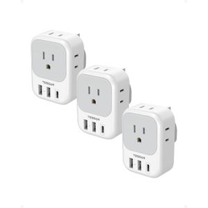 US to UK Plug Adapter 3 Pack, TESSAN Type G Adapter for Travel with 4 Outlets 3 USB Charger(1 USB C), Ireland Power Adaptor for USA to England London Scotland Dubai Singapore Hong Kong Qatar