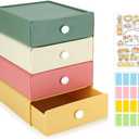 4 Pcs Desktop Organizer Storage, Stackable Storage Boxes with 4 Plastic Drawers, Desk Organizer Drawers with 2 Tabs, Small Office Storage for Stationery Supplies Makeup Dorm Bathroom (4 Colors)