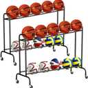 Tilt Basketball Rack Ball Storage Holder - Tilt Basketball Shooting Training Rack, Garage Sports Equipment Organizer, Outdoor and Indoor Rolling Balls Cart with Wheels (2 PCS)