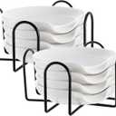 Bokon 7 Pack Ceramic Spoon Rest with Holder, Kitchen Utensil Rest for Stove Top, Dipping Sauce Dishes, Heat Resistant and Dishwasher Safe (White)