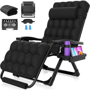Suteck Oversized Zero Gravity Chair,33In XXL Lounge Chair w/Removable Cushion&Headrest, Reclining Camping Chair w/Upgraded Lock and Footrest, Reclining Patio Chairs Recliner for Indoor Outdoor,500LBS
