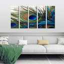 Wall Art for Living Room Bedroom Decoration Peacock Painting Canvas Print Framed Art Animal Feather Plume Modern Art for Office Wall Dcor Teal Blue Green 5 Panels Large Size 10x28inch