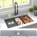 Derlights 30 inch Sink Splash Guard Mat,Silicone Faucet Handle Drip Catcher Tray, Longer Silicone Sink Mat for KitchenBathroom, Drip Protector Splash Countertop (Gray)