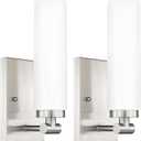 Emak Brushed Nickel Wall Sconces, 2 Light Bathroom Light Fixtures with Milk Glass Shade, Modern Wall Lights for Bathroom, Mirror, Living Room, Bedroom, Gallery, WS086-BN-ML-2PK