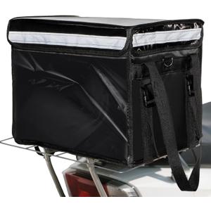 DEAYOU Insulated Food Delivery Bag for Bike, Pizza Delivery Bag with Divider and Rear Rack, Waterproof Thermal Catering Bag for Scooter, Motorcycle, 17.3"x12.6"x13.4", 48L Fit 12'' Pizza Box, Foldable