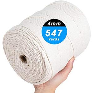 AIFUN Macrame Cord 4mm x 547Yards, Natural Cotton Macrame Rope - 4 Strands Twisted Macrame Cotton Cord for Wall Hanging, Plant Hangers, Crafts, Gift Wrapping and Wedding Decorations（4mmX500m）