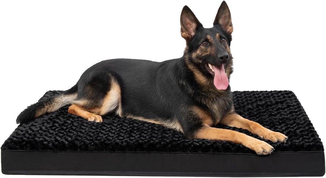 KSIIA Dog Crate Bed Waterproof Extra Large Dog Bed Soft Rose Velvet Supportive Kennel Pad Egg Crate Foam with Removable Washable Cover & Non-Slip Bottom, 47 x 29 Inch, Black