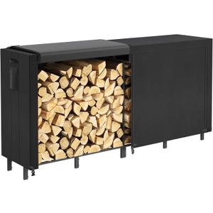 Lifewit 8 FT Firewood Rack Outdoor with Waterproof Cover, Indoor/Outdoor Wood Storage with Side Pocket, Heavy Duty Firewood Holder for Fireplace, Fire Pit, Black, 244 x 59 x 122 cm/96 x 23 x 48 inch